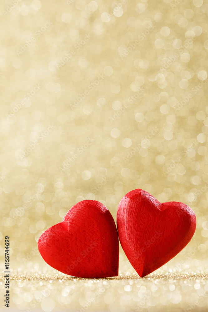 Fototapeta premium wooden hearts on bokeh background