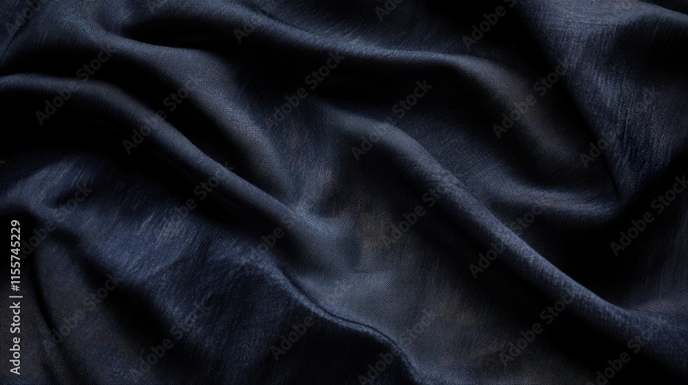 Fototapeta premium Fabric texture with dark tones showcasing elegant draping and soft folds suitable for fashion and textile background designs.