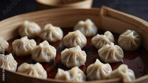 Wallpaper Mural Juicy Chinese Dumplings and Steamed Potstickers with Chili Sauce V5 Torontodigital.ca