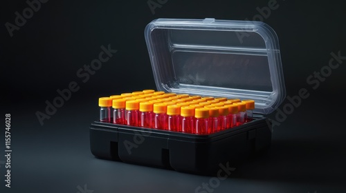 Cryovial storage box with RNA and protein sample microtubes organized for long-term preservation at minus 80 degrees Celsius photo