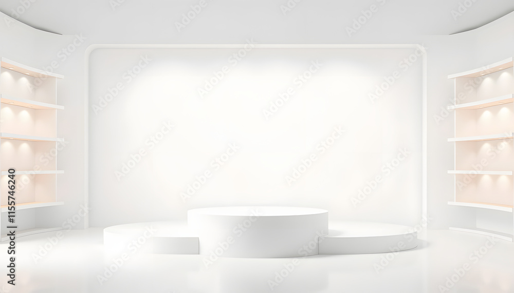 Empty podium or pedestal display on white background with cylinder stand concept. Blank product shelf standing backdrop. 3D rendering, colorful. isolated with white shades Empty podium or pedestal display on white background with cylinder stand concept. Blank product shelf standing backdrop. 3D rendering, colorful. isolated with white shades