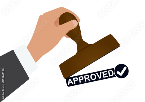 Hand hold approval seal stamp. vector