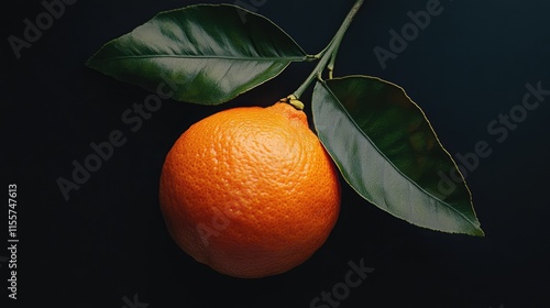 Fresh tangerine fruit with green leaves on dark background showcasing vibrant color and texture perfect for food and health related themes photo