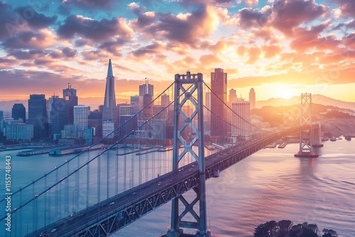 Beautiful cityscape and skyline of San Francisco at sunset, USA