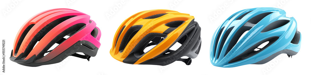 Colorful Cycling Helmets Isolated on Transparent Background Colorful Cycling Helmets Isolated on Transparent Background