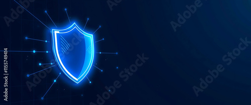 Digital Shield protects icon Safe concept , Line and Triangle with a Network of Points ,Shield protects icon of Lines and Triangles, Geometric Shield protects icon, Lines, Triangles, copy space