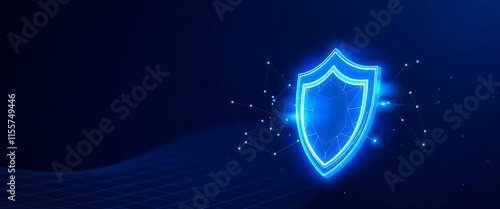 Digital Shield protects icon Safe concept , Line and Triangle with a Network of Points ,Shield protects icon of Lines and Triangles, Geometric Shield protects icon, Lines, Triangles, copy space
