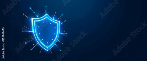 Digital Shield protects icon Safe concept , Line and Triangle with a Network of Points ,Shield protects icon of Lines and Triangles, Geometric Shield protects icon, Lines, Triangles, copy space