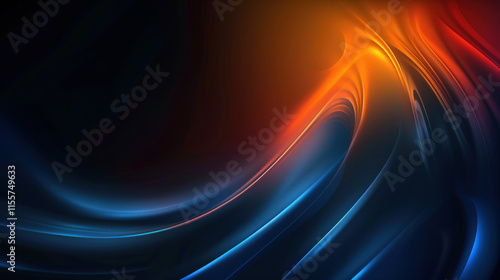 abstract blue and orange background with waves, dark and grainy