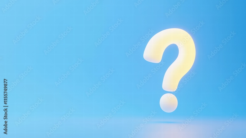 Bright blue background with a large yellow question mark. 3D illustration Bright blue background with a large yellow question mark. 3D illustration