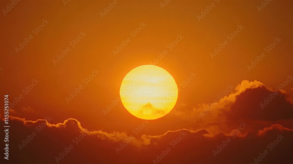 Obraz premium Vibrant Sunrise with Orange Hues Against Blue Sky During Golden Hour in Summer Warmth and Radiant Natural Beauty