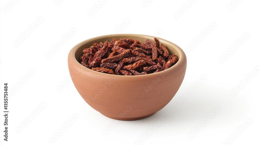Sun dried tomatoes in a rustic bowl on a white background showcasing a healthy and vibrant ingredient for culinary use and recipes Sun dried tomatoes in a rustic bowl on a white background showcasing a healthy and vibrant ingredient for culinary use and recipes