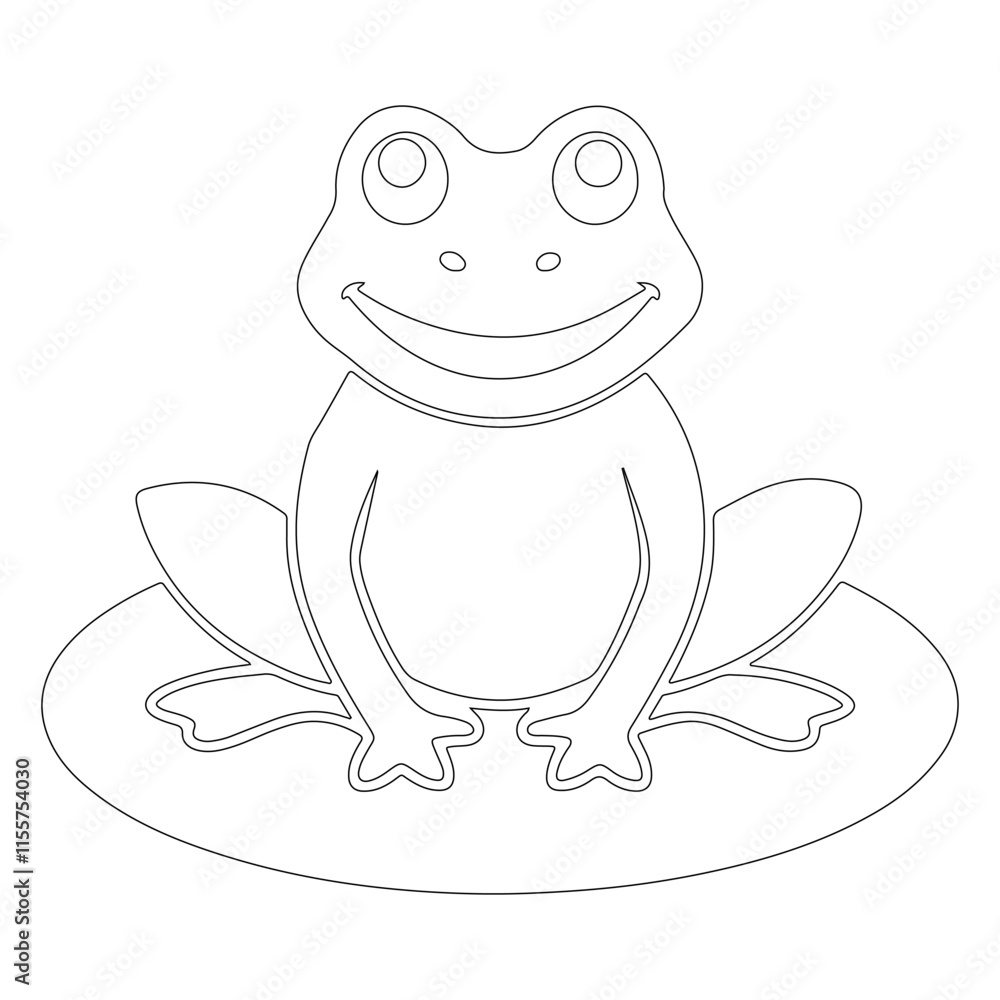 Happy Frog On Lotus Line Drawing Illustration Happy Frog On Lotus Line Drawing Illustration