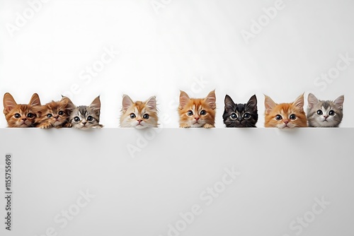 Cute Kittens Row White Background21 photo