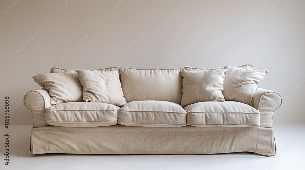 Beige Sofa with Pillows in Minimalist Setting Beige Sofa with Pillows in Minimalist Setting
