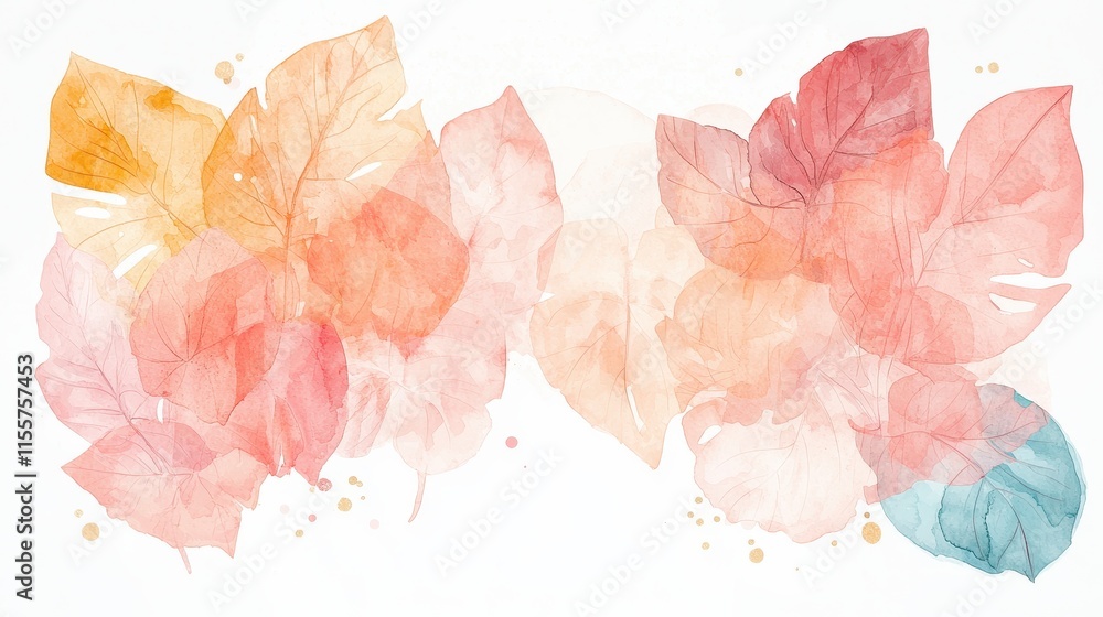 A luxurious botanical watercolor illustration with lush monstera leaves and vibrant tropical flowers in bold shades of red, orange, and magenta, accented by golden highlights for a lively and A luxurious botanical watercolor illustration with lush monstera leaves and vibrant tropical flowers in bold shades of red, orange, and magenta, accented by golden highlights for a lively and