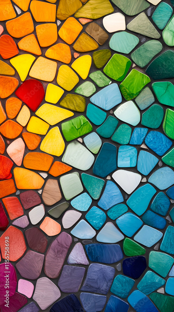 Intricate arrangement of colorful tiles creates a brilliant display of shapes and tones Intricate arrangement of colorful tiles creates a brilliant display of shapes and tones