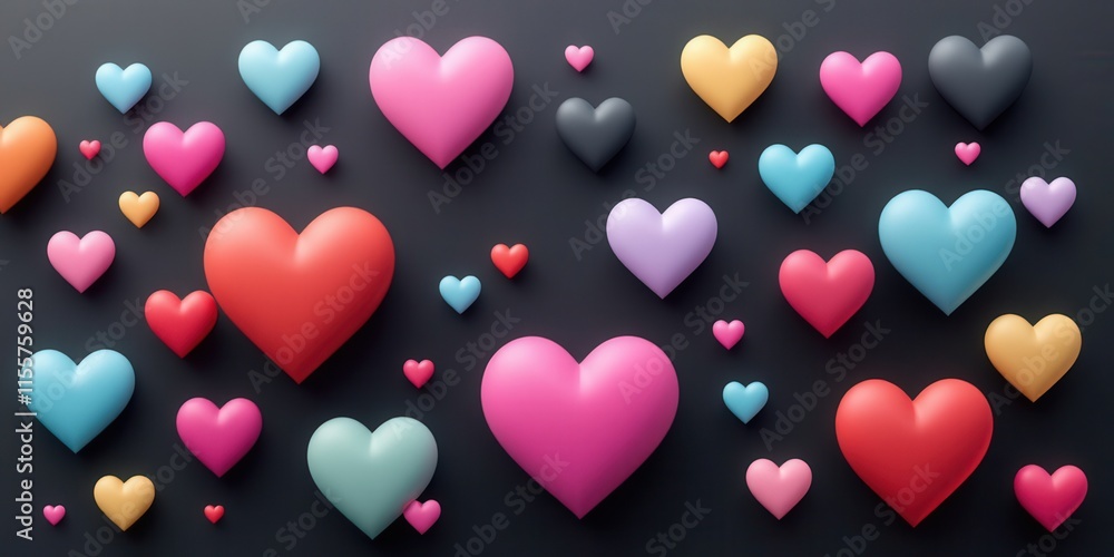 Colorful Heart Shapes on a Dark Background Colorful Heart Shapes on a Dark Background