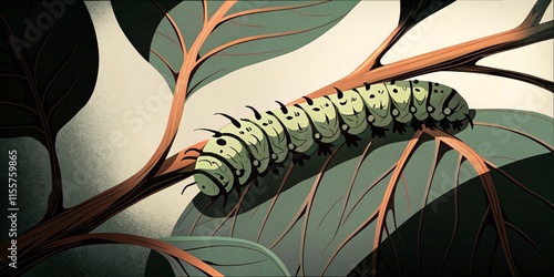 Caterpillar illustration with intricate artistic details photo