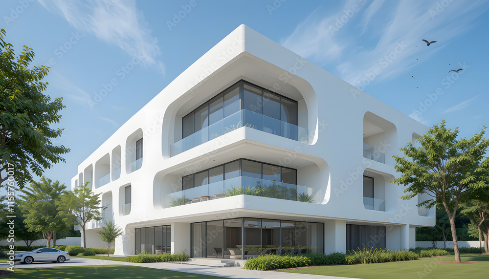 Fototapeta premium Contemporary white building with modern architecture