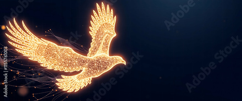 Digital Flying Eagle , Line and Triangle with a Network of Points ,Flying Eagle of Lines and Triangles, Geometric Flying Eagle, Lines, Triangles, copy space