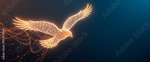 Digital Flying Eagle , Line and Triangle with a Network of Points ,Flying Eagle of Lines and Triangles, Geometric Flying Eagle, Lines, Triangles, copy space