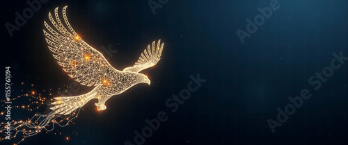 Digital Flying Eagle , Line and Triangle with a Network of Points ,Flying Eagle of Lines and Triangles, Geometric Flying Eagle, Lines, Triangles, copy space