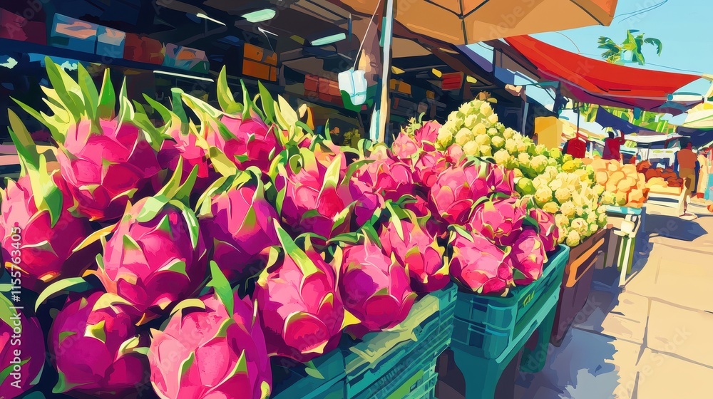 custom made wallpaper toronto digitalA market with a lot of pink flowers and fruits