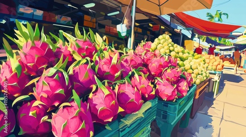 Wallpaper Mural A market with a lot of pink flowers and fruits Torontodigital.ca