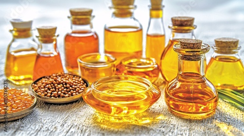 of different fats and oils, integrated with an image of foreign currency, emphasizing trade revenue. | [Export products]:[Animal vegetable fats, oils, waxes] 
