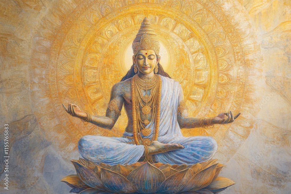 Brahma\'s divine creation unfolds from the cosmic lotus of Vishnu. Generative AI Brahma\'s divine creation unfolds from the cosmic lotus of Vishnu. Generative AI