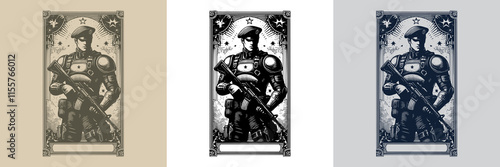 dark modern soldier man playing card tattoo design