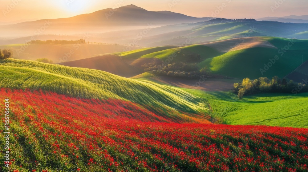 Fototapeta premium Vibrant Open Landscape with Soft Light at Sunrise