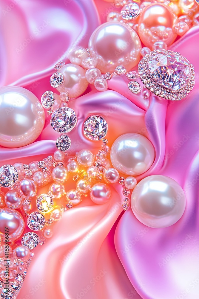 Radiant Pearls and Diamonds on Soft Fabric Radiant Pearls and Diamonds on Soft Fabric
