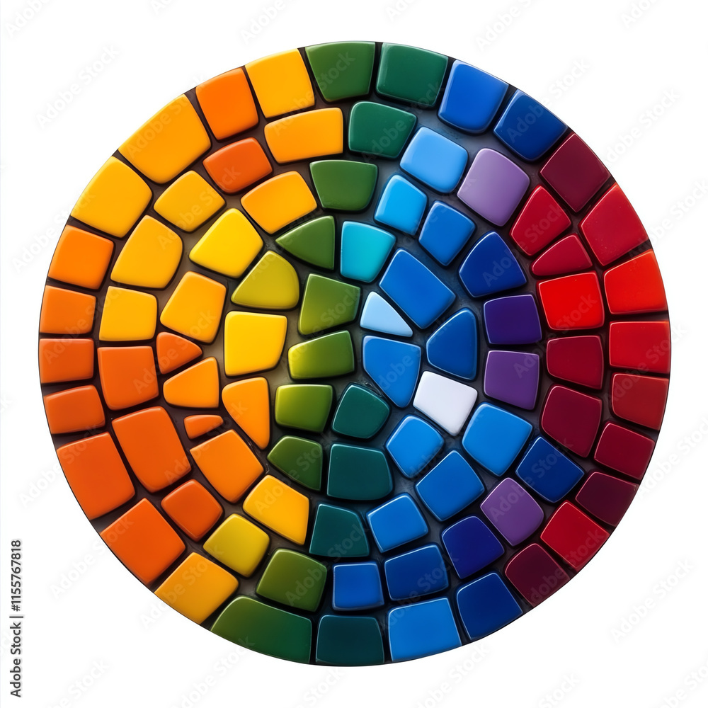 Fototapeta premium Colorful mosaic pattern blending vibrant shades in a circular design, perfect for creative projects.
