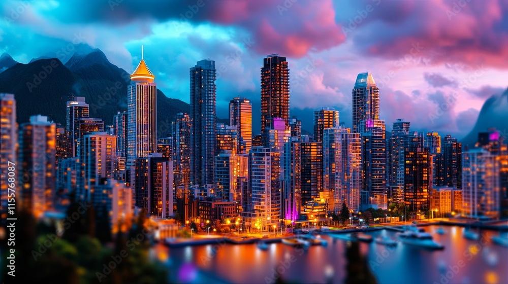 Obraz premium Dusk City Skyline with Soft Glowing Lights