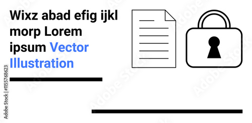 Paper document and lock icon representing secure document management, data protection, and privacy. Ideal for cybersecurity, data security, file encryption, document privacy, office presentations