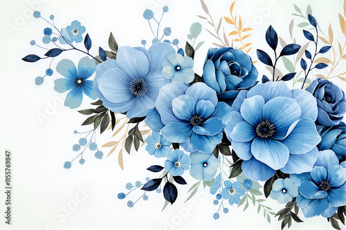 Delicate Watercolor Blue Wildflowers Isolated on White Background