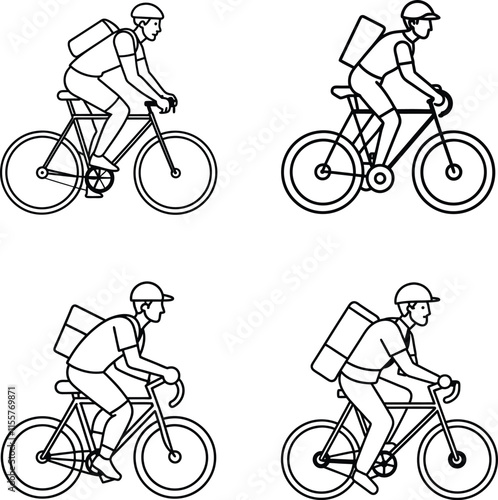 Bicycle with courier boy line art vector illustration