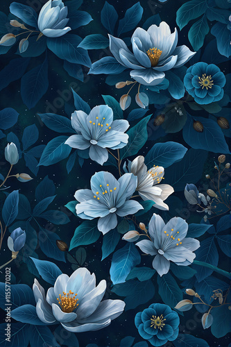 Mysterious Seamless Pattern with Night-Blooming Flowers