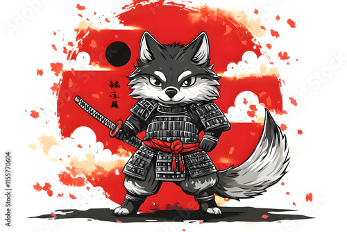 Samurai Wolf: A Fierce Canine Warrior in Traditional Japanese Armor photo