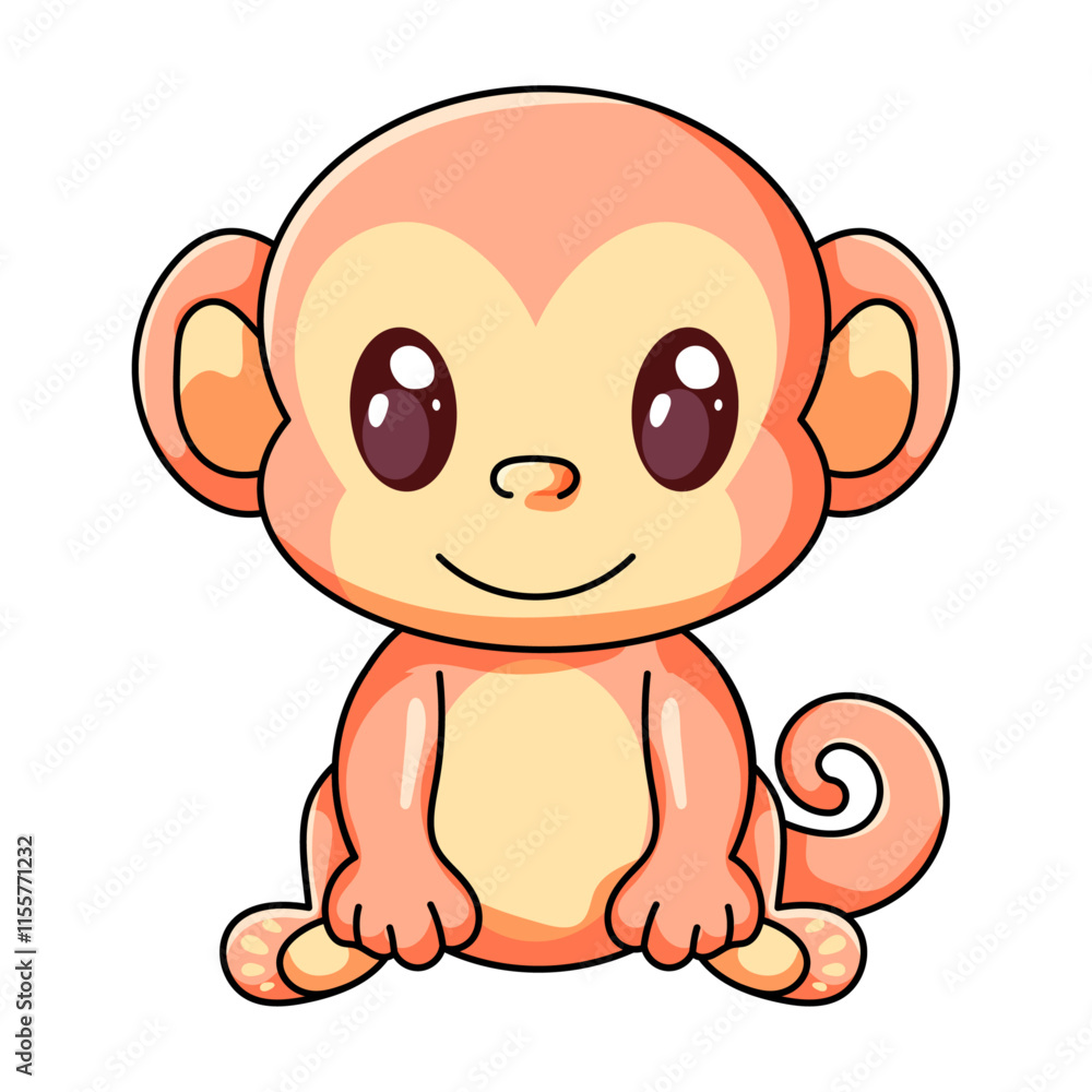 Cute Monkey Cartoon Kawaii Sticker. Character Vector Illustration Cute Monkey Cartoon Kawaii Sticker. Character Vector Illustration