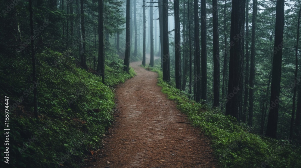 Fototapeta premium Scenic Hiking Trails in Dense Forest Landscape