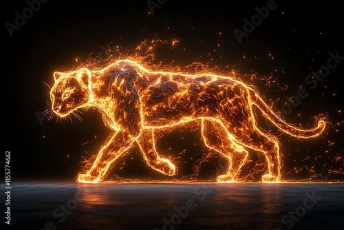 Fiery Cat Silhouette Digital Art3 photo