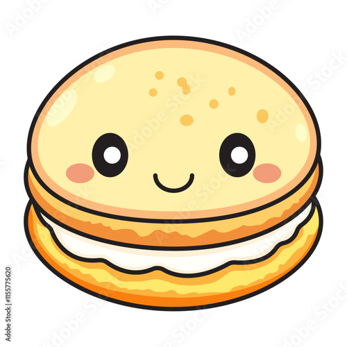 Cute Macaroon Cartoon Kawaii Sticker. Character Vector Illustration
