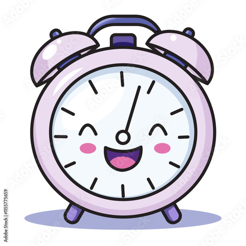 Cute Clock Cartoon Kawaii Sticker. Character Vector Illustration