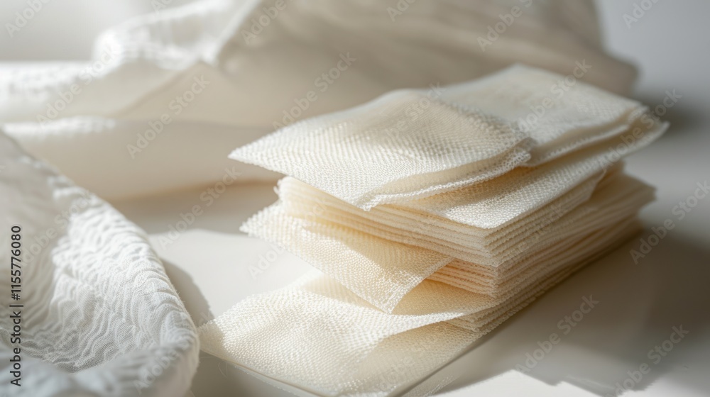 Stack of Soft, White, Textured Fabric Squares Stack of Soft, White, Textured Fabric Squares