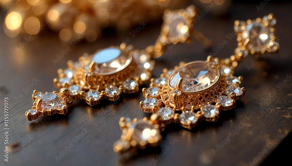 Ornate Holiday Earrings with Crystals and Gold Ornate Holiday Earrings with Crystals and Gold