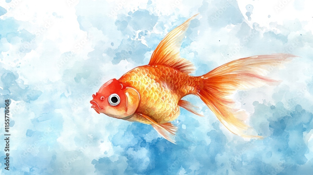 Fototapeta premium Celebrating chinese new year lucky goldfish watercolor art vibrant background decorative copy space for text