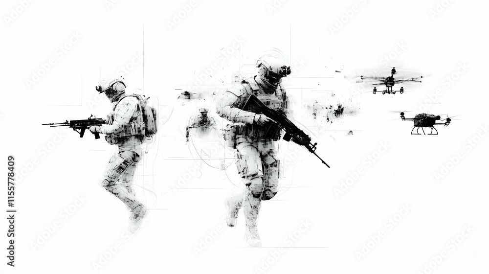 Obraz premium Modern Military Combat Simulation - Advanced Battlefield Strategy